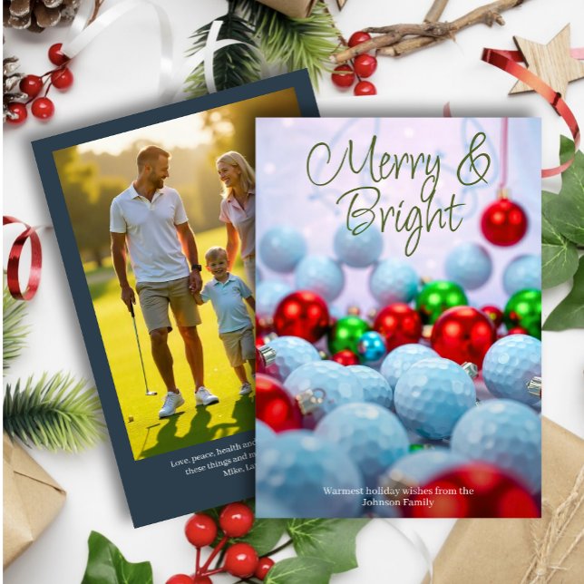 Golf Balls & Shiny Ornaments • Family Photo Navy Holiday Card (Creator Uploaded)