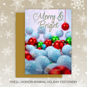 Golf Balls & Shiny Ornaments • Gold Holiday Card