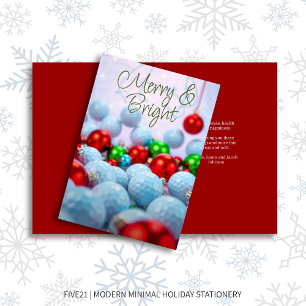 Golf Balls & Shiny Ornaments • Red Holiday Card