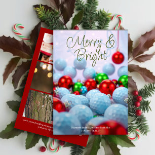 Golf Balls & Shiny Ornaments • Three Photo Red Holiday Card