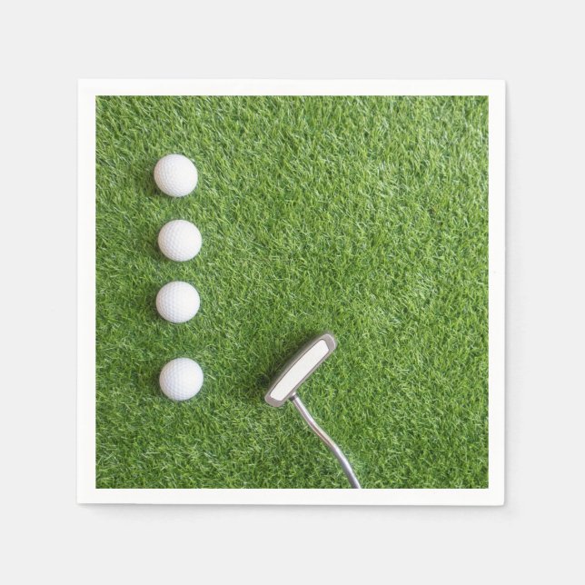 Golf balls with putter on green grass for golfer napkin (Front)