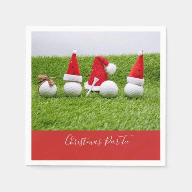 Golf balls with Santa hats Christmas are on green Napkin (Front)