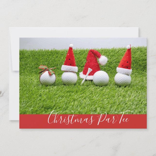 Golf balls with Santa hats Christmas Invitation (Front)