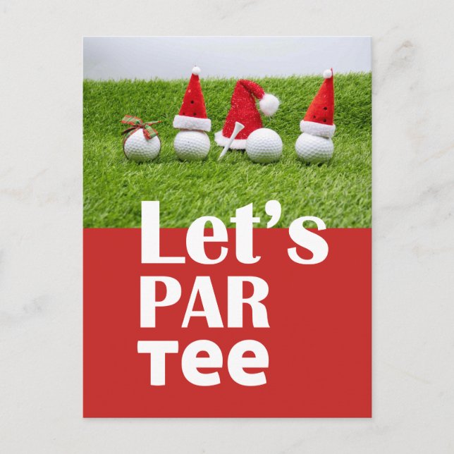 Golf balls with Santa hats Christmas Invitation Postcard (Front)