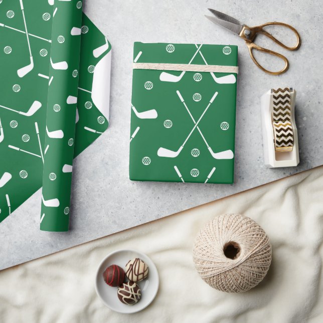 Golf Bat And Green Backgrond Wrapping Paper (Crafts)