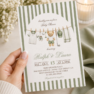 Golf Bear Clothesline Baby Shower Invitation