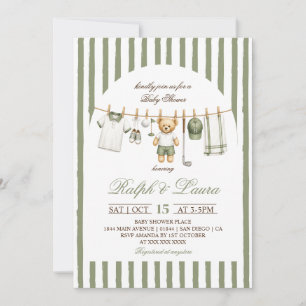 Golf Bear Clothesline Baby Shower Invitation
