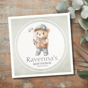 Golf Bear Lets Par - Tee Personalised Baby Shower Napkin
