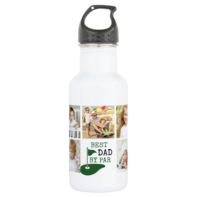 Golf BEST DAD BY PAR 7 Photo Collage 532 Ml Water Bottle (Front)