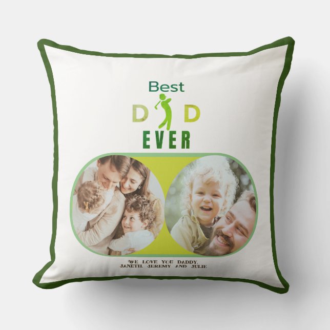 Golf Best Dad Ever Kids Family Photo Fathers Day Cushion (Front)