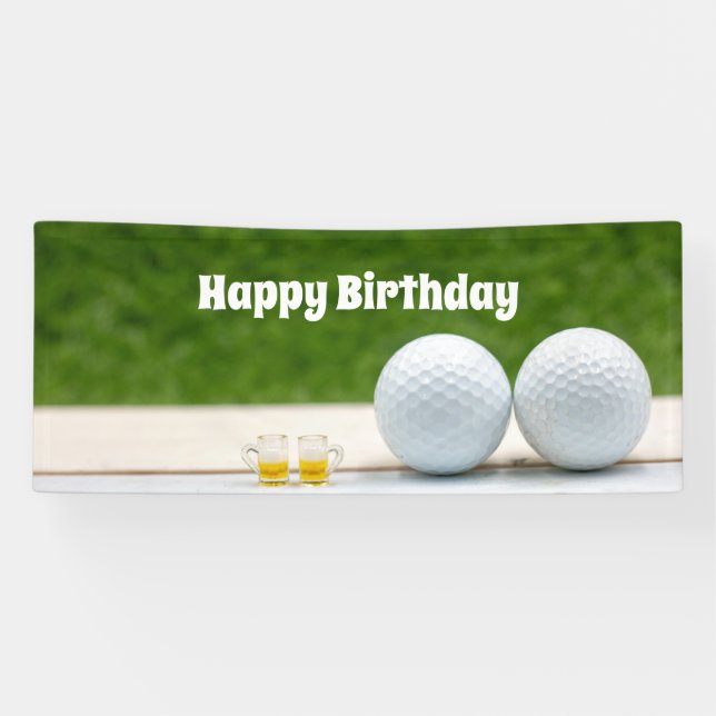 Golf birthday banner with golf balls and beer (Horizontal)