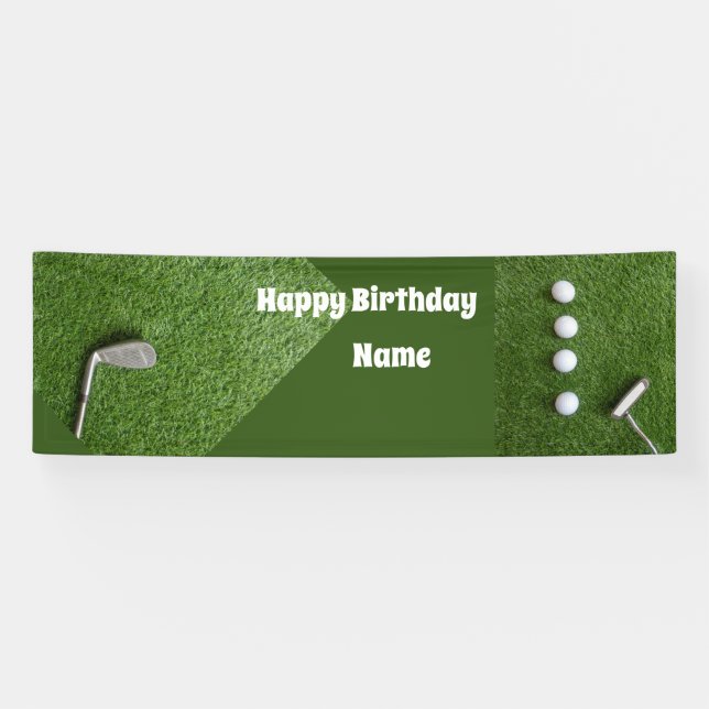 Golf birthday banner with golf balls on green (Horizontal)