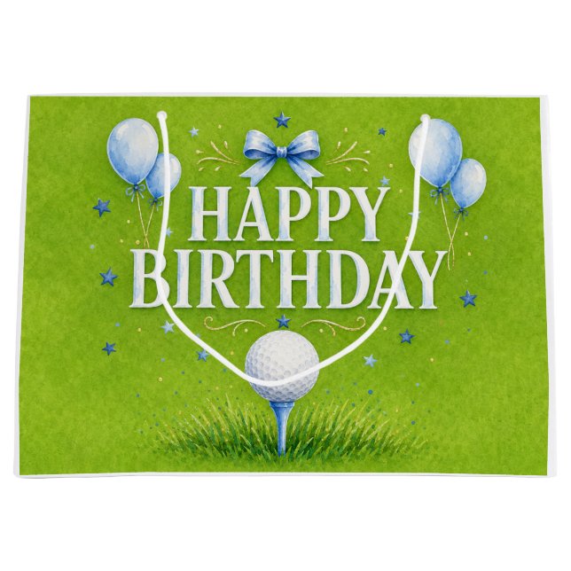 Golf birthday Blue themed for boy  Large Gift Bag (Front)