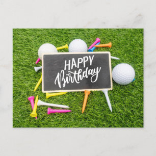 Golf birthday card with golf ball and tee on green