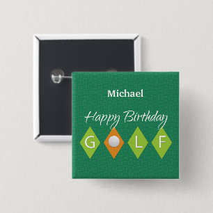 Golf Birthday Green Diamond Shapes 15 Cm Square Badge
