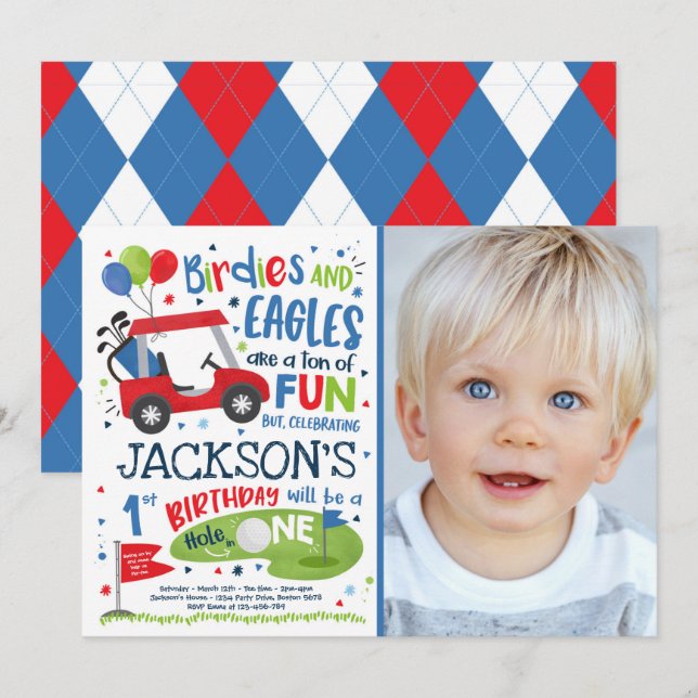 Golf Birthday Hole In One Golf 1st Birthday Party Invitation (Front/Back)
