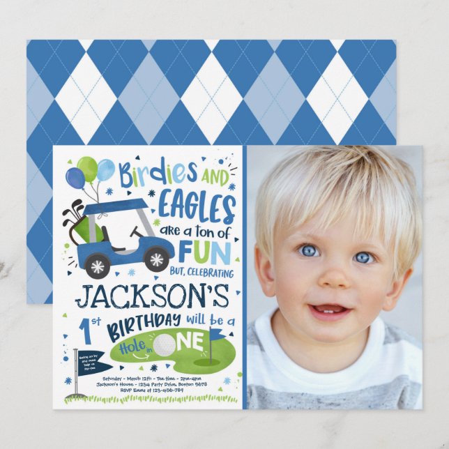 Golf Birthday Hole In One Golf 1st Birthday Party Invitation (Front/Back)