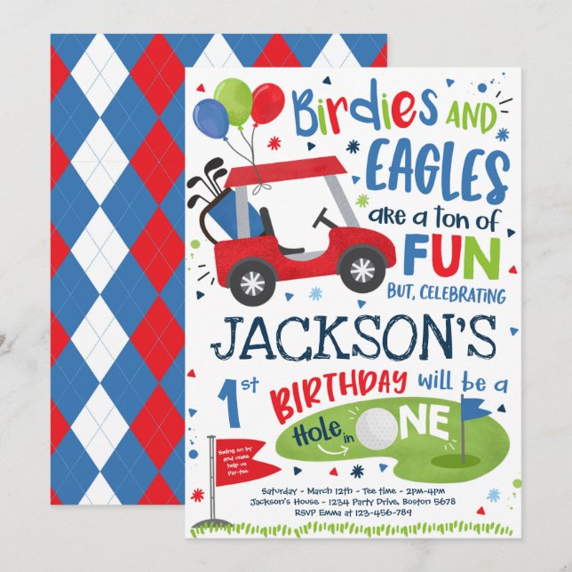 Golf Birthday Hole In One Golf 1st Birthday Party  Invitation (Front/Back)