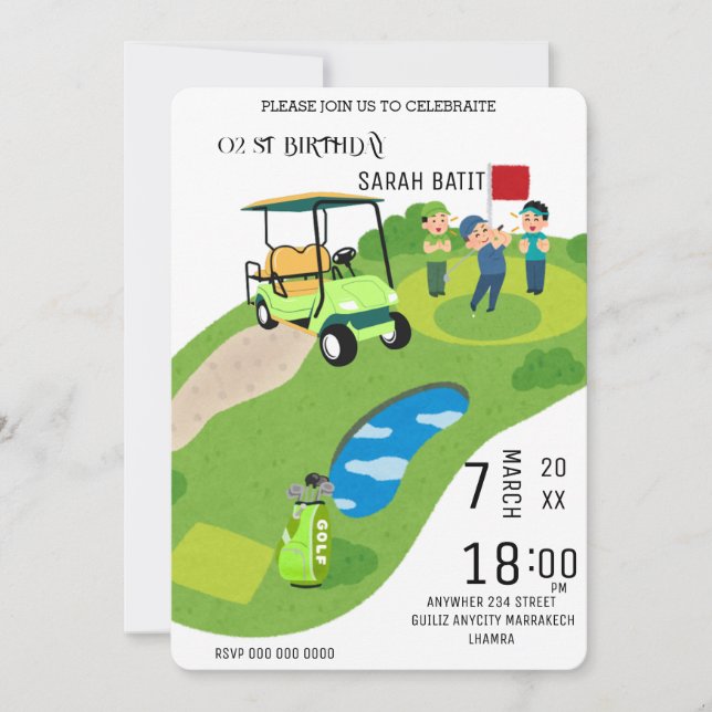 Golf Birthday Invitation, Golf Par-Tee Invite, Hol Invitation (Front)