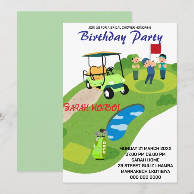 Golf Birthday Invitation, Golf Par-Tee Invite, Hol Invitation (Front/Back)