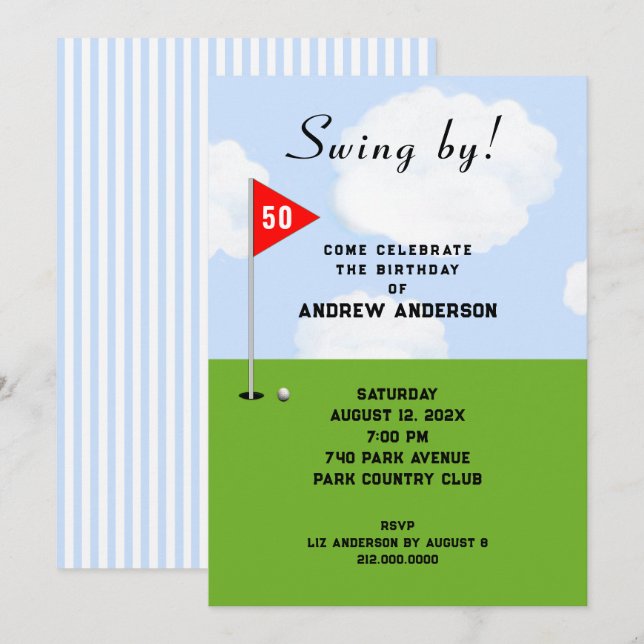 Golf Birthday Invitations (Front/Back)