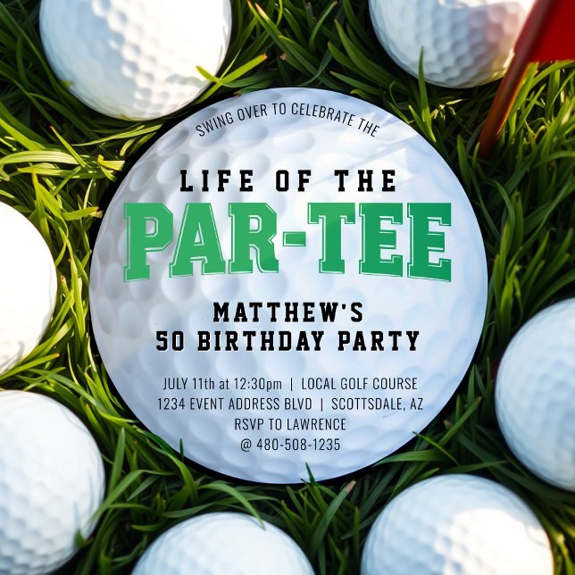 Golf Birthday Party 50th Bday Par Tee Golf Ball Invitation (Creator Uploaded)