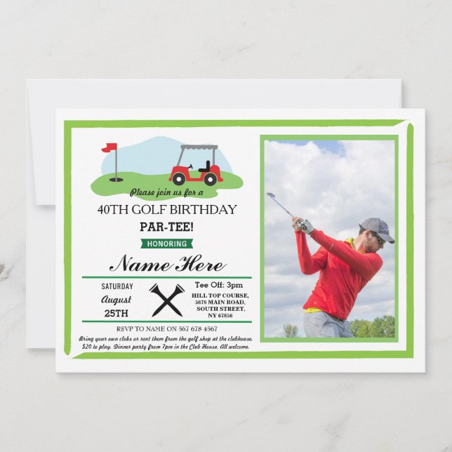Golf Birthday Party Any Age 40th 50th Photo Invite (Front)