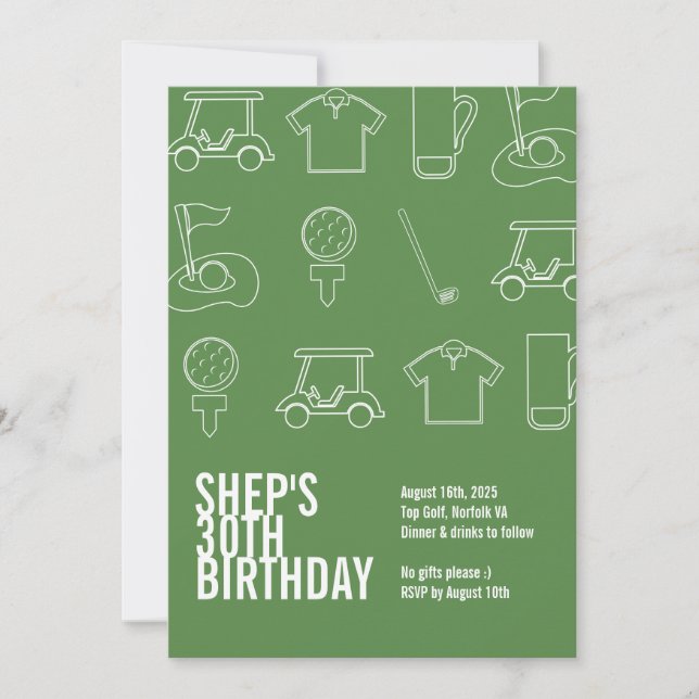 Golf Birthday Party Holiday Card (Front)