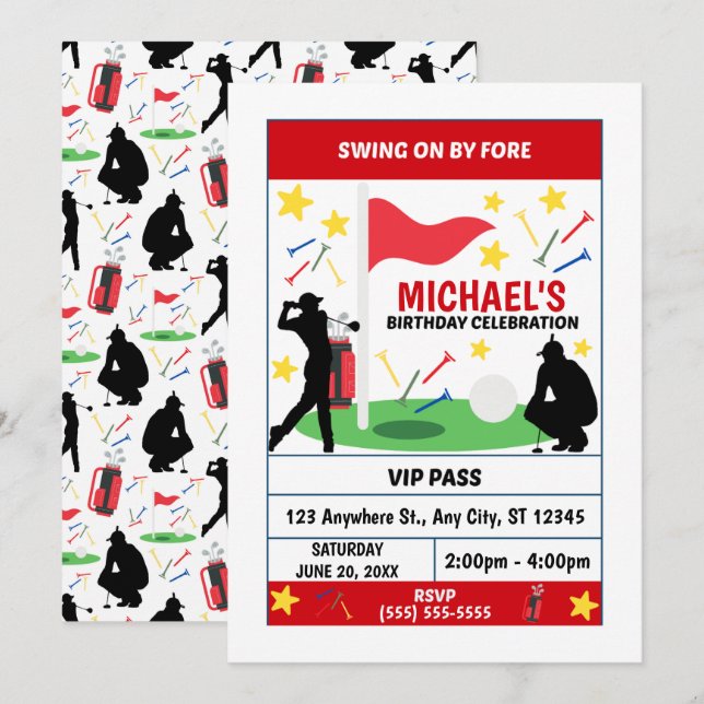 Golf Birthday Party Invitation (Men) (Front/Back)