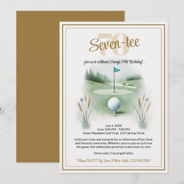 Golf Birthday Party Invitations for 70th (Front/Back)
