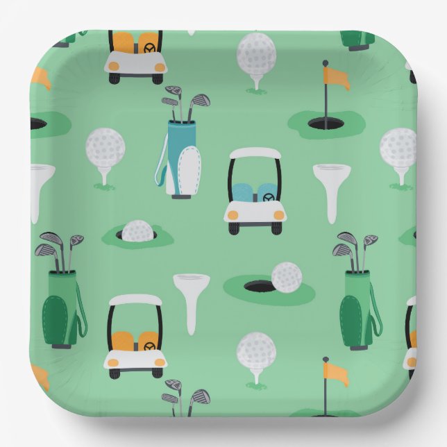 Golf Birthday Party Kids Golfing Pattern Paper Plate (Front)