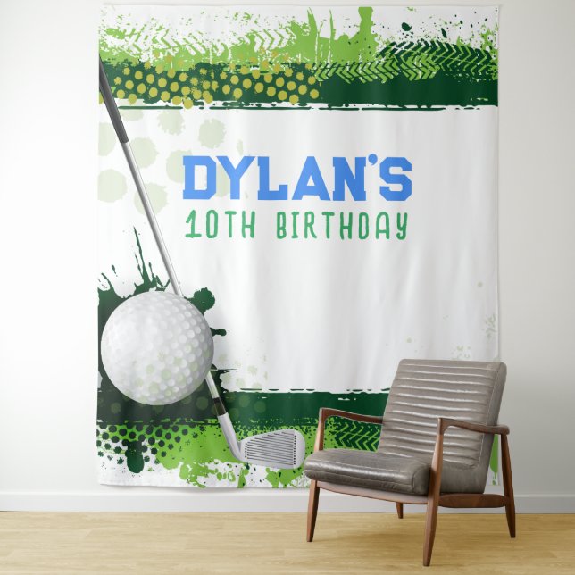 Golf Birthday Party Photo-Op Kids Backdrop  Tapestry (In Situ)