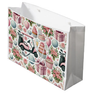 Golf Birthday Party Pink Themed for Girl Woman  Large Gift Bag