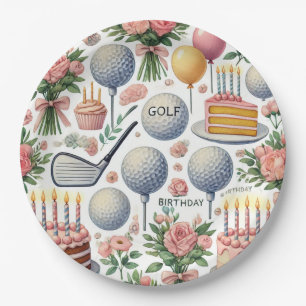 Golf Birthday Party Pink Themed for Girl Woman  Paper Plate