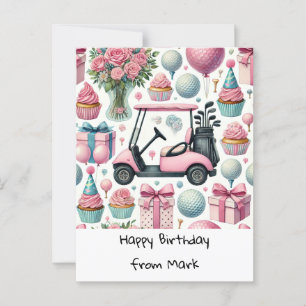 GOLF Birthday PINK themed for Woman Golfer Postcard