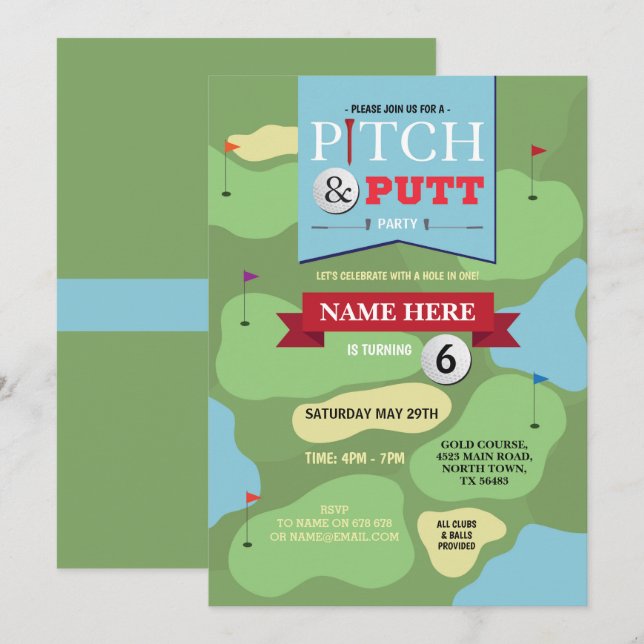 Golf Birthday Pitch & Putt Fun Golfing Invitation (Front/Back)