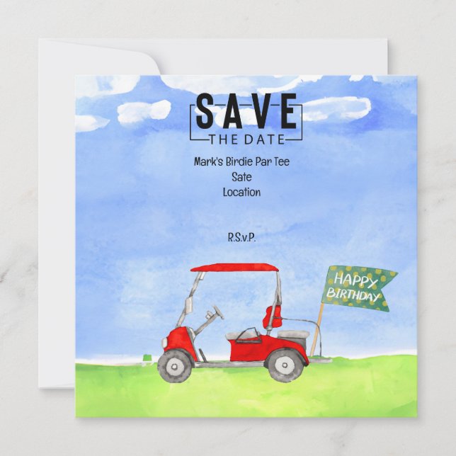 Golf Birthday Save the date with Golf Cart Invitation (Front)
