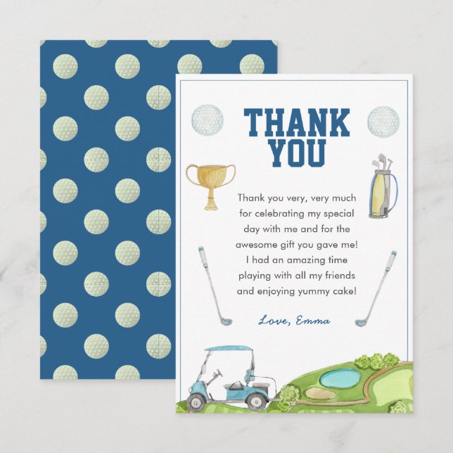 Golf Birthday Thank You Card (Front/Back)
