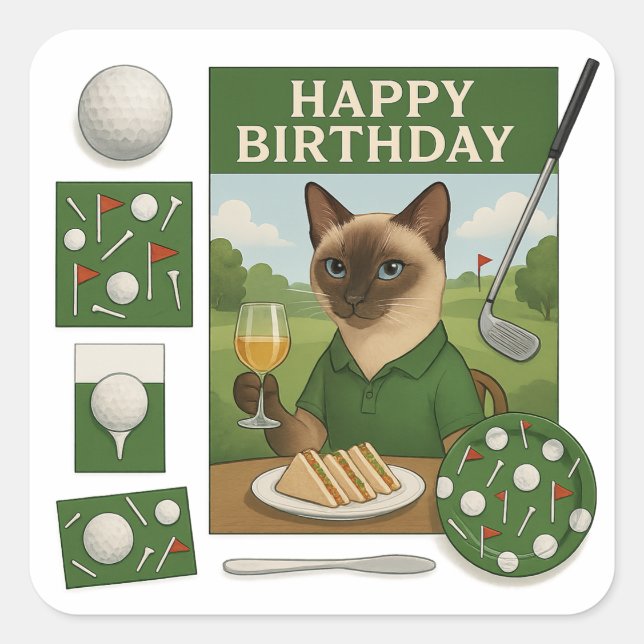 Golf Birthday Themed for Cat Lovers Square Sticker (Front)