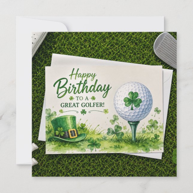 Golf Birthday themed on St. Patrick's Day  Card (Front)