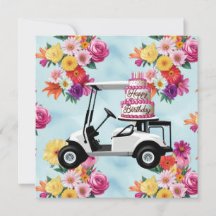 Golf Birthday Themed with golf cart for Golfer Card