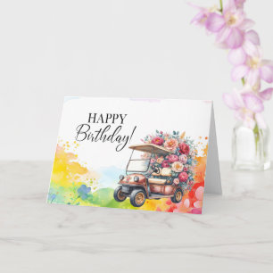 Golf  Birthday to Golfer with golf cart watercolor Card