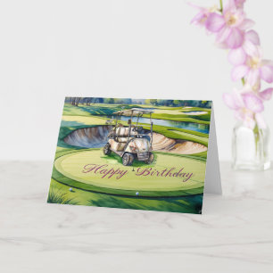 Golf  Birthday to Golfer with golf cart watercolor Card