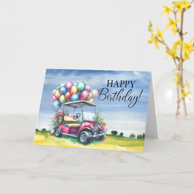 Golf  Birthday to Golfer with golf cart watercolor Card (Yellow Flower)