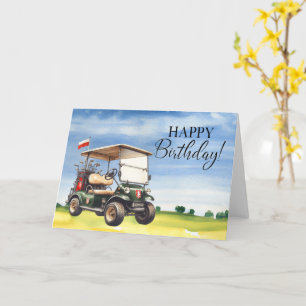 Golf  Birthday to Golfer with golf cart watercolor Card