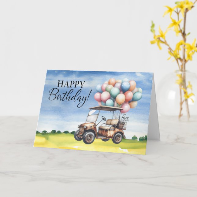 Golf  Birthday to Golfer with golf cart watercolor Card (Yellow Flower)