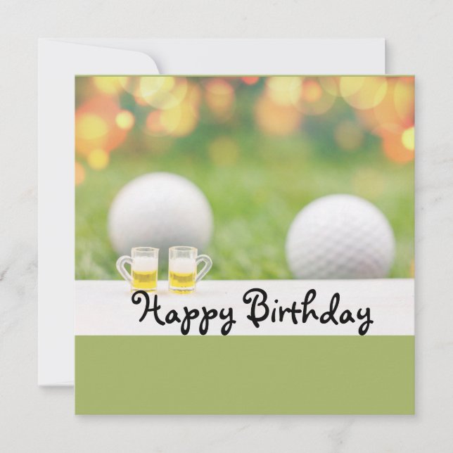Golf birthday with balls and beer on green grass (Front)