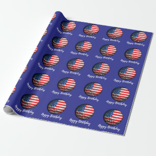 Golf birthday with golf ball American Flag Wrapping Paper