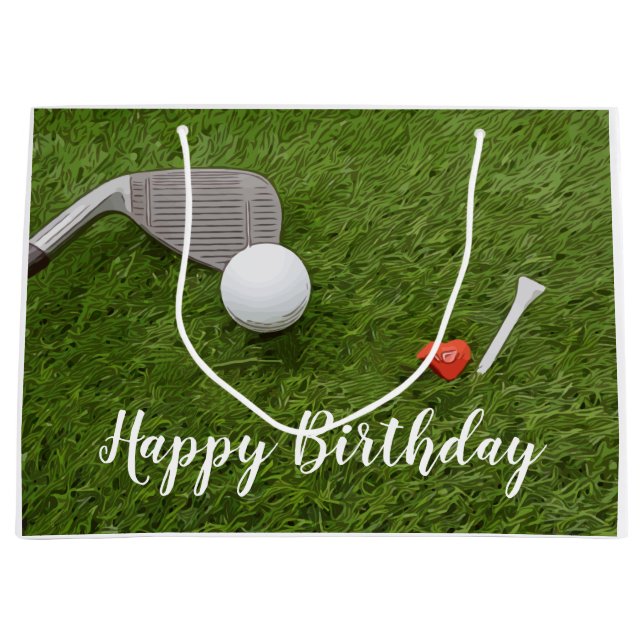 Golf birthday with golf ball and love shape large gift bag (Front)