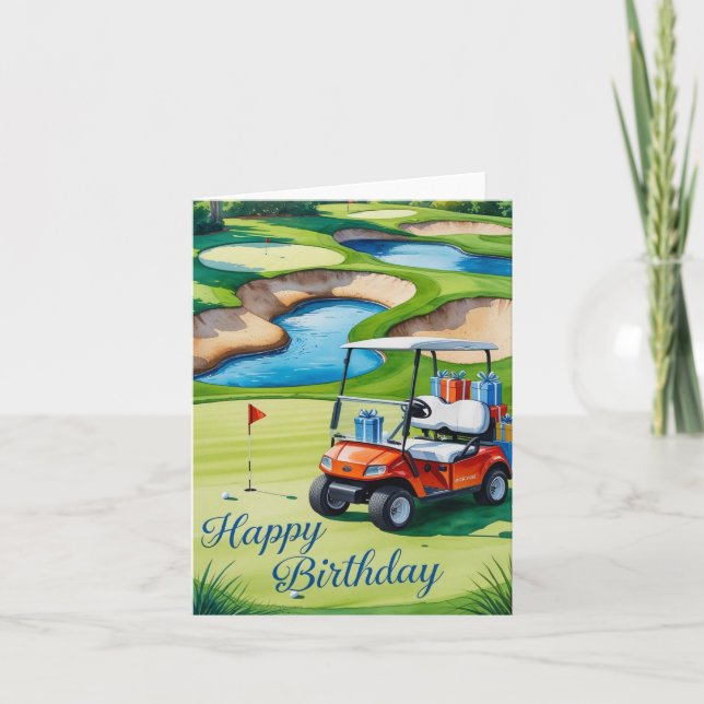 Golf Birthday with golf cart for golfer Card (Front)